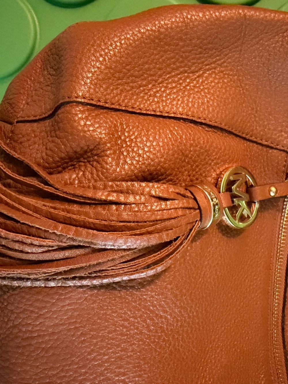 Michael Kors Tan Pebbled Leather Shoulder Hobo with Tassel Charm - Picture 5 of 8